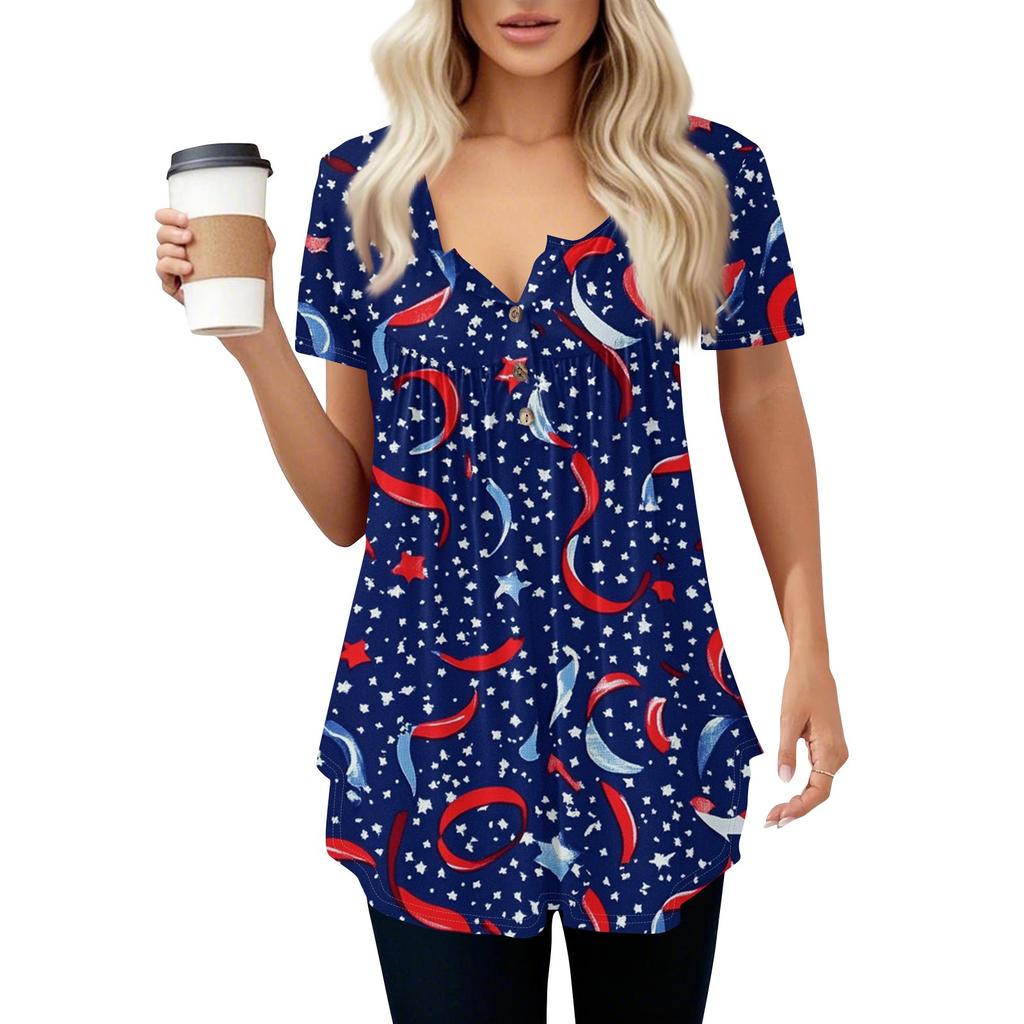 Women's Casual T-Shirt Printed Round Neck Pullover Short Sleeve Top
