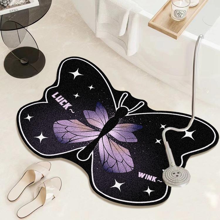 National Wind Butterfly Diatom Mud Toilet Cushion Bathroom Sink Moisture-wicking Foot Mat Toilet Entry Quick Dry Floor Mat