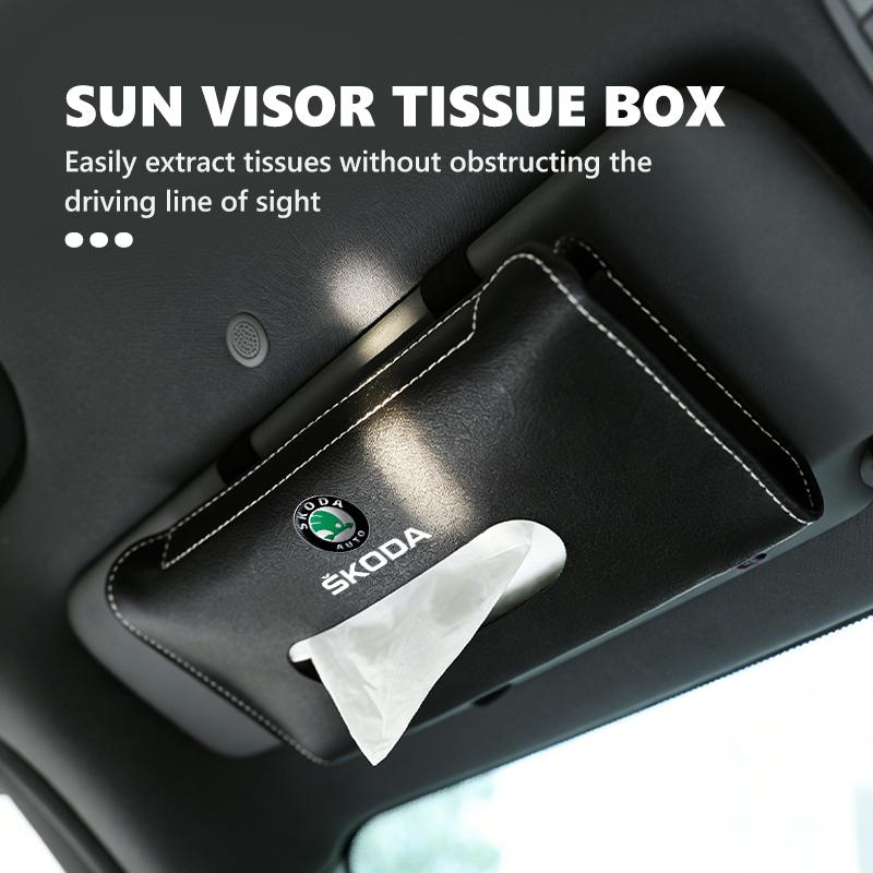 CKDQ9 For Skoda Car Sun Visor Tissue Box Hanging Tissue Storage Case Accessories S Kodiaq Octavia 2 3 Yeti Karoq Rapid Fabia VII VRS