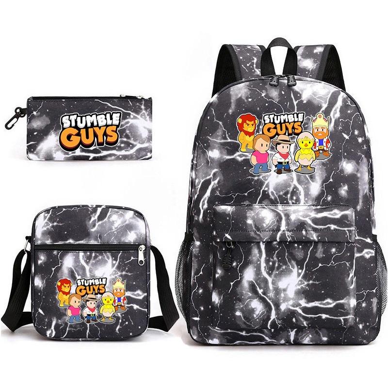 Large Capacity Schoolbag with Shoulder Strap; Student Three-piece Pencil Case Set