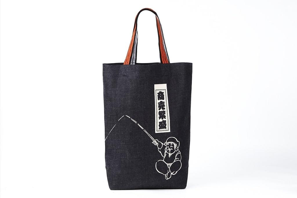 Kurashiki Denim-Tragetasche, Retro-Japanmuster, Vertikales Format, Hergestellt in Japan (Geschäftlicher Wohlstand)