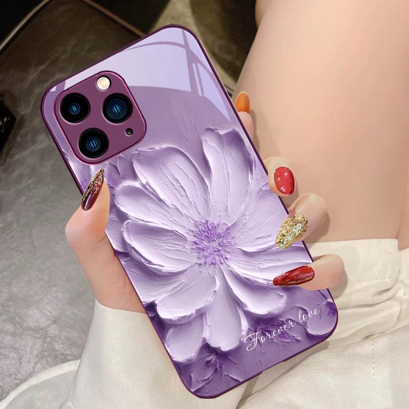 

Blooming Flowers Rose Purple For IPhone 15 Pro 14 13 12 Mini 11 XS Max XR 7 8 Plu SE 2020 2022 Tempered Glass Phone Case For iPhone SE (2020)