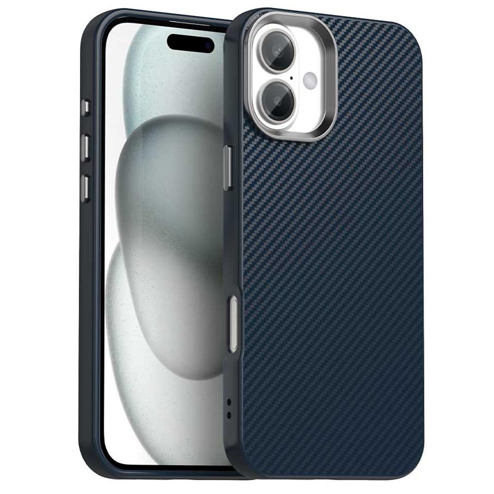 For iPhone 16 Plus Case Cell Phone Hybrid Back Cover Carbon Fiber Texture