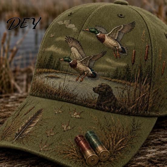 Cappello da Sole Casual da Campeggio, Berretto da Baseball Vintage da Caccia, Cappello con Fantasia Cane Anatra, Traspirante, Assorbe l'Umidità, Versatile, Copricapo da Esterno, Regolabile
