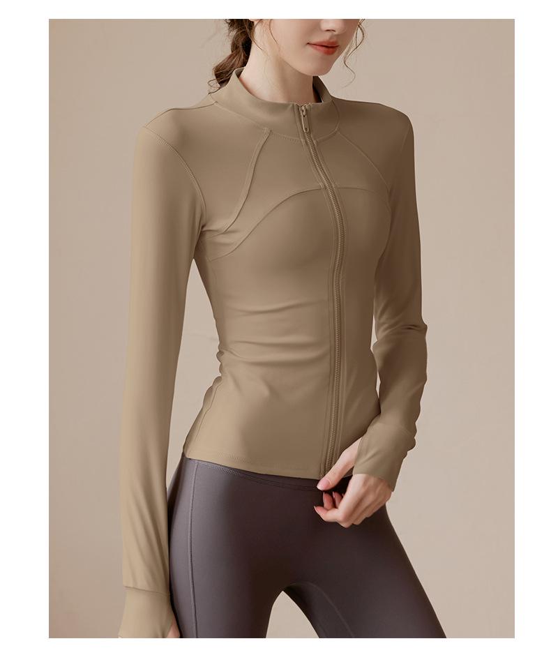 Women's Slim Fit Zip-Up Long Sleeve Yoga Top for Running & Fitness