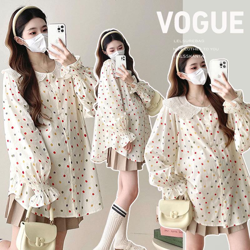 Spring 2026 Sweet Handmade Crochet Collar Polka Dot Loose Long Sleeve Shirt L