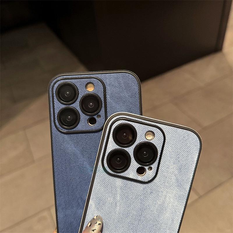 Side sticker denim pattern is suitable for iPhone17pro mobile phone case Apple 16pro solid color 15pro with lens film 14p.