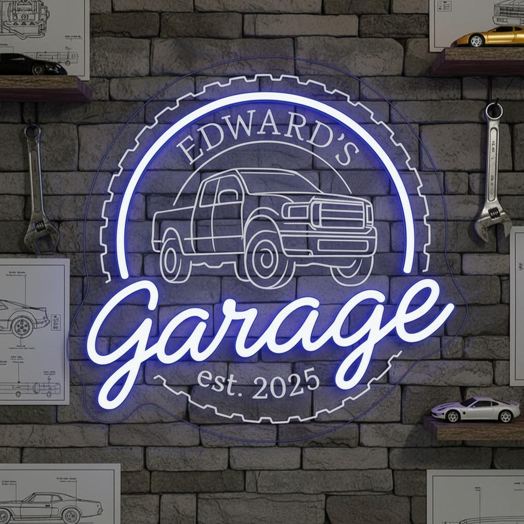 Custom Garage LED Neon Sign: Fully Personalized LED Neon Light for Garage, Unique Man Cave Workshop Decor That Shows Your Style