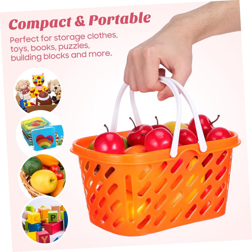 OUNONA 2-Pack Kids Shopping Baskets, Toy Storage Baskets, ABS Material, with Handles, Grocery Baskets, Storage Boxes for Bathrooms and Kids' Rooms,