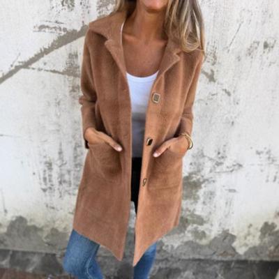 Single-breasted Solid Color Lapel Pocket Double-sided Cashmere Mid-length Coat for Women
