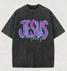 Gradient Brush Jesus Loves You Letter Graphic TShirt Vintage Washed Crew Neck Loose Casual Short Sleeve Daily Street Style Top