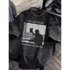 I Do Not Think Therefore I Do Not Am Cat Graphic Vintage Washed Cotton T-Shirt Unisex Loose Fit Casual Streetwear Holiday Tops