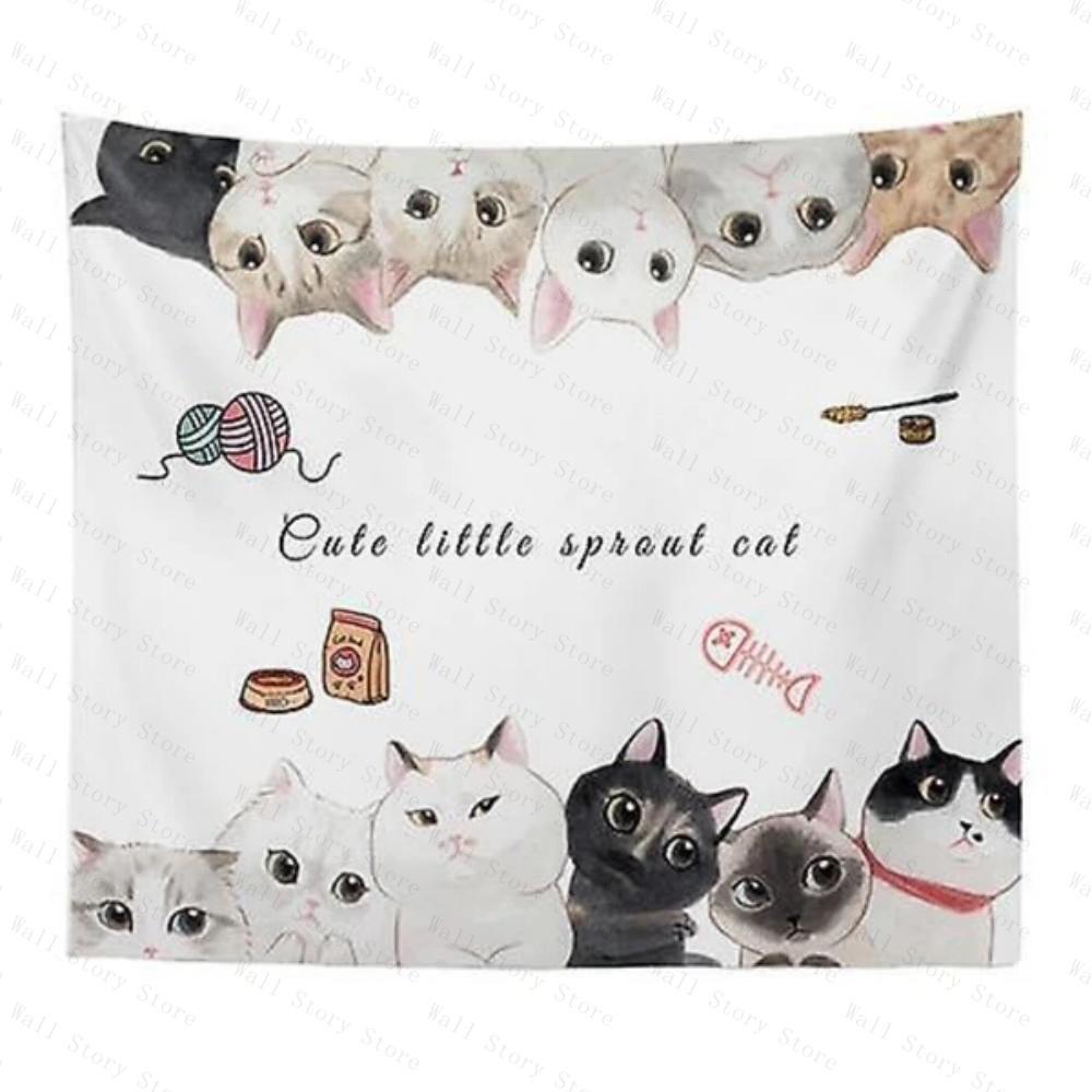 

Kawaii Dog Cat Life Celebrate Tapestry Hand Drawn Puppy Heart Wall Art Boho Wall Blanket for Kids Room Tapestry Home Decoratio 74x94cm(29x37in)