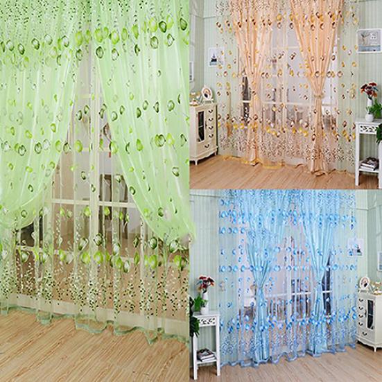 Romantisk Floral Tulle Voile Romdeler Dør Vindu Gardin Draper Panel Sheer