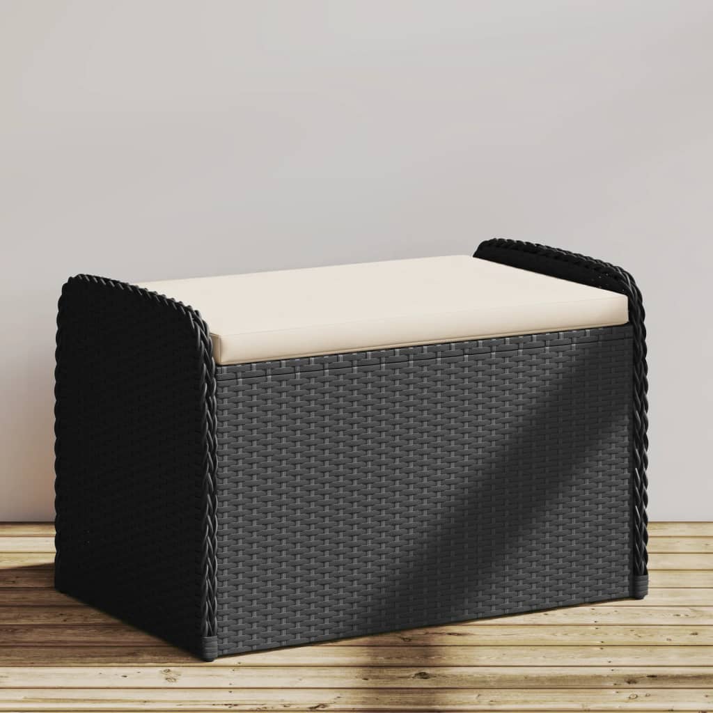 Vidaxl Bank mit Stauraum und Kissen, Schwarz, 80x51x52 cm, Polyrattan