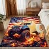 1PC Custom Name American Flag Jeep Adventure Theme Floor Mat Ideal for Living Room, Game Rooms, Office, Bedroom,Floor Mat Playful Design