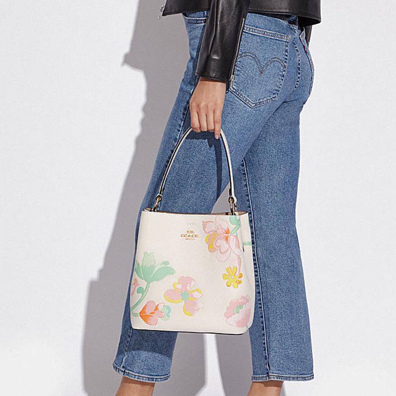 Coach Town Leather Zipper Compartment Cowhide Shoulder Tote Crossbody Bag Medium Women bags White C8609-IMCAH