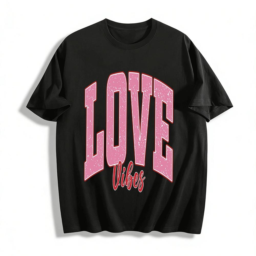 Retro LOVE Vibes Print Casual Top Simple Versatile Couple Crewneck T-Shirt Pure cotton T-shirt XXS