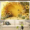 2D Flat Printing Party Backdrop Vibrant Bee and Sunflower Garden Scene