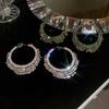 Tam Rhinestone Büyük Halka Küpe Kadınlar Için Abartılı Parlak Kristal Büyük Daire Küpe Parti Takı