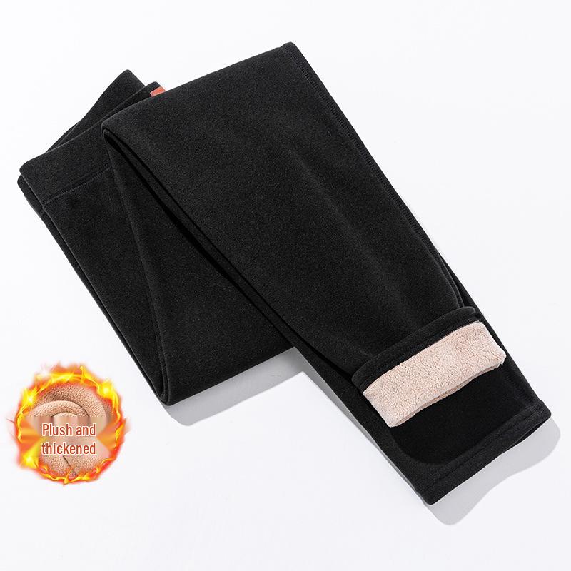 

Women s Plus Size High-Waisted Fleece-Lined Camel Hair Pants - Thick Warm Autumn Trousers with Knee Protection L чёрный