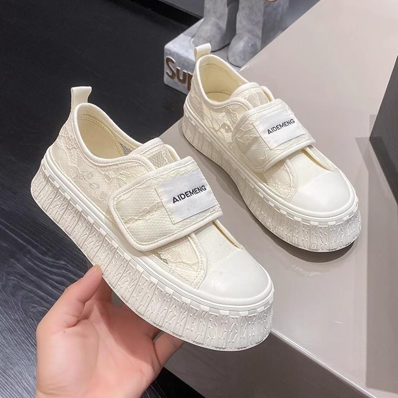 

Парусиновые туфли женские новые летние дышащие сетчатые кружевные туфли с одной педалью на платформе белые туфли повседневные скейтбордовые туфли 40