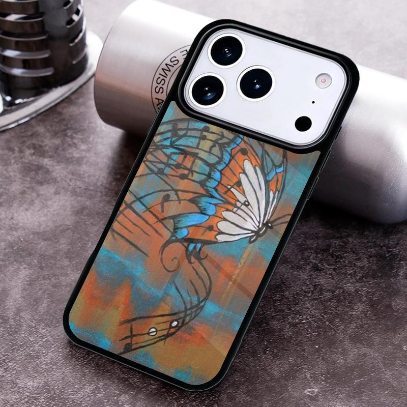 Music Notes Butterfly Phone Case for iPhone 17 16 15 Pro Max Air 14 13 12 11 Plus Shockproof Capa Cover