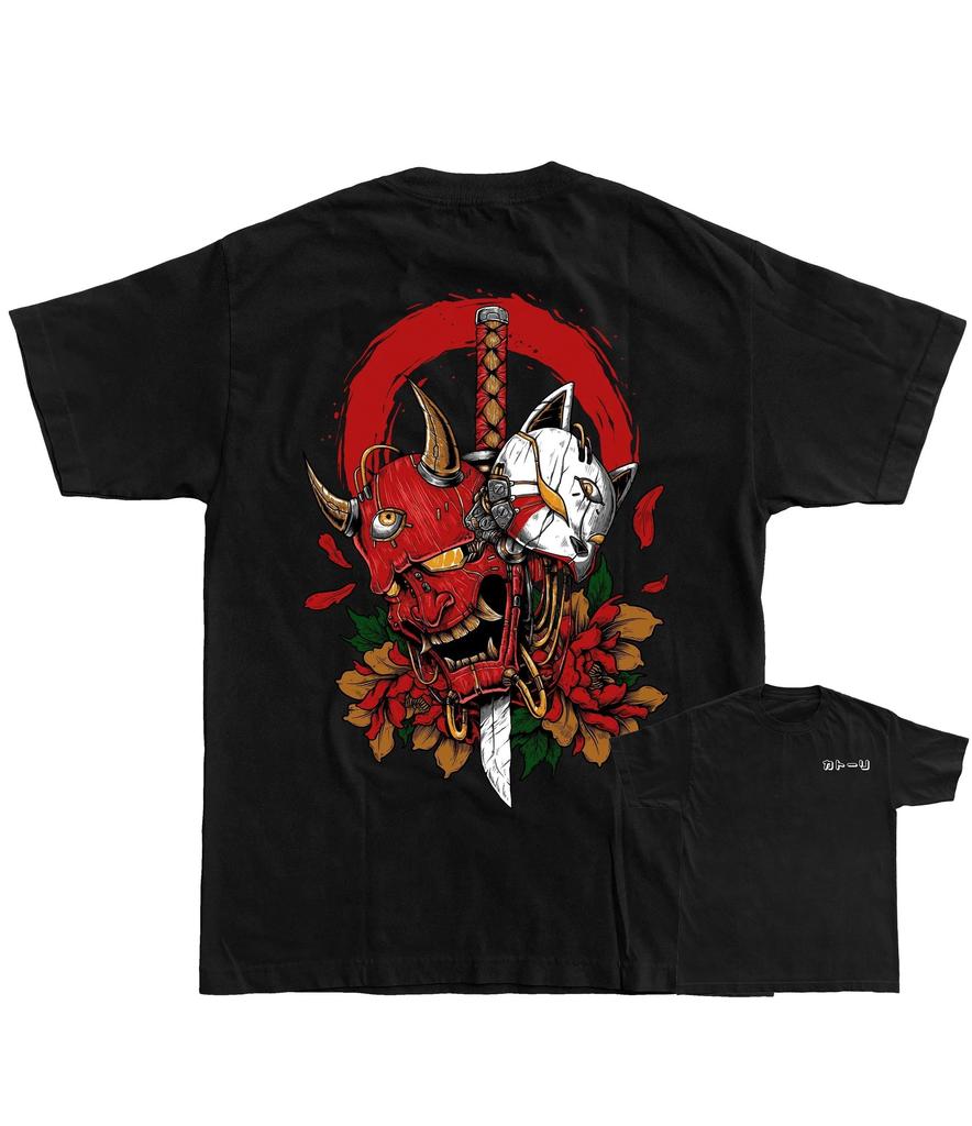 Schwarzes Blanko-T-Shirt Anime Oni T-Shirt Lässige lockere Baumwoll-Tees Mode Hip Hop Streetwear Herrenbekleidung Eltern-Kind-Outfit 100-4XL
