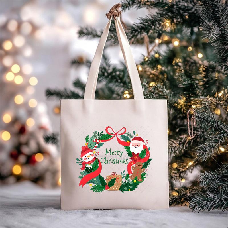 Christmas Christmas Printed Canvas Bag Large Capacity Casual Trend Student Shoulder Bag Tote Bag