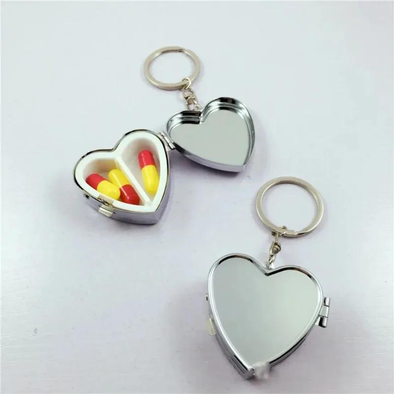1PC Heart Shape Box Metal 2 Slots Medicine Organizer Container Vitamin Box for Travel Outdoors