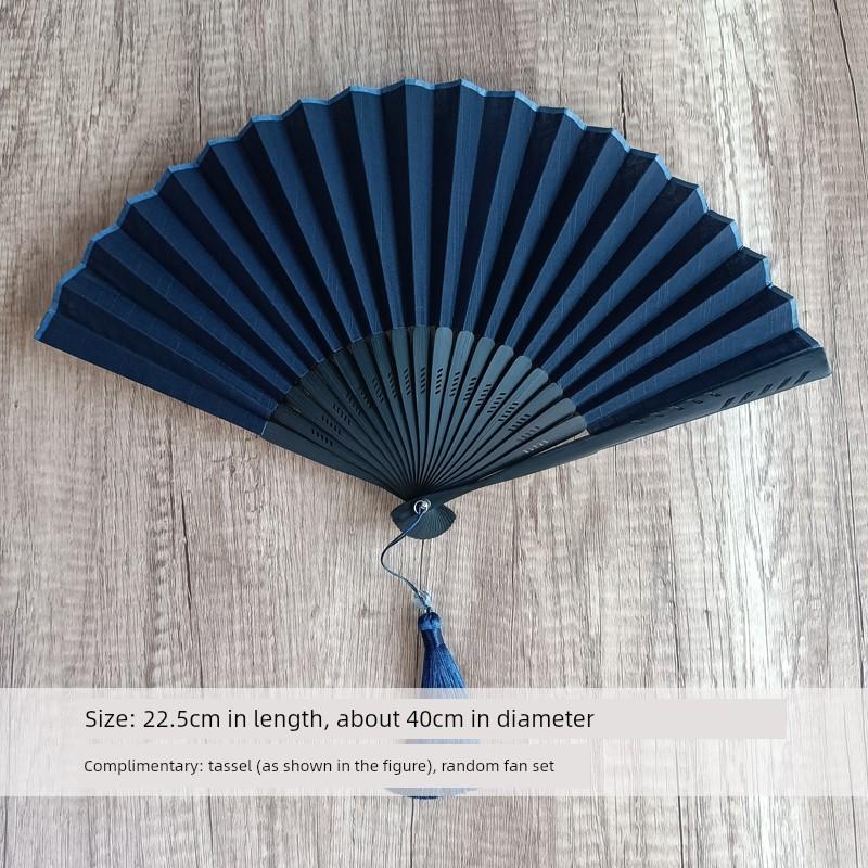 Mogan Fan Jednobarevný Černý Bavlněný Vějíř Čínský Styl Antický Retro Ručně Vyráběný Skládací Vějíř pro Každodenní Použití Přenosný