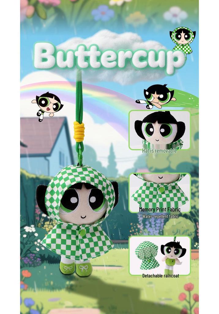 Powerpuff Girls Plaid Plush Raincoat Pendant with Detachable Bag
