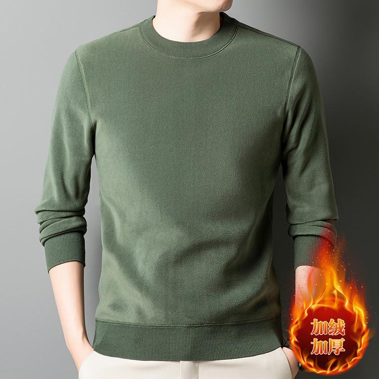 Autumn and Winter Men's Velvet Hoodie Long Sleeve Round Neck Solid Color Fashion Casual Versatile Top