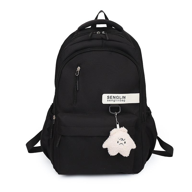 

High-value female campus solid color junior high school college student schoolbag, versatile backpack чорний