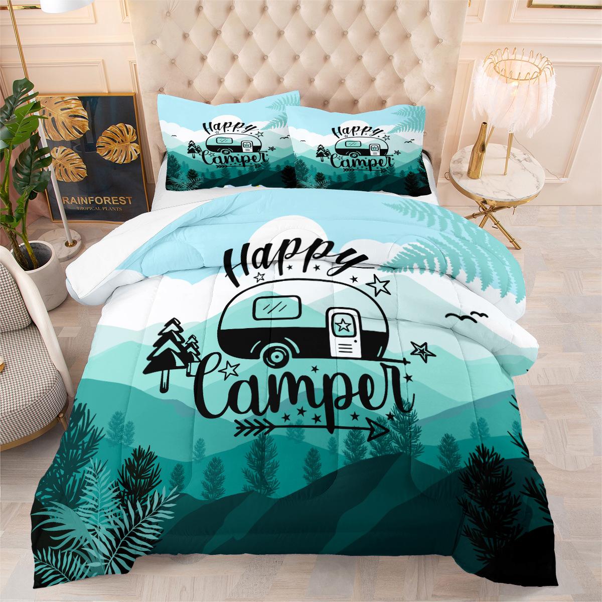 Camping Style Car Mathematical Formula Three-piece Quilt Set Quilt Station Printing Quilt Bedding Quilt Cover 172*218cm