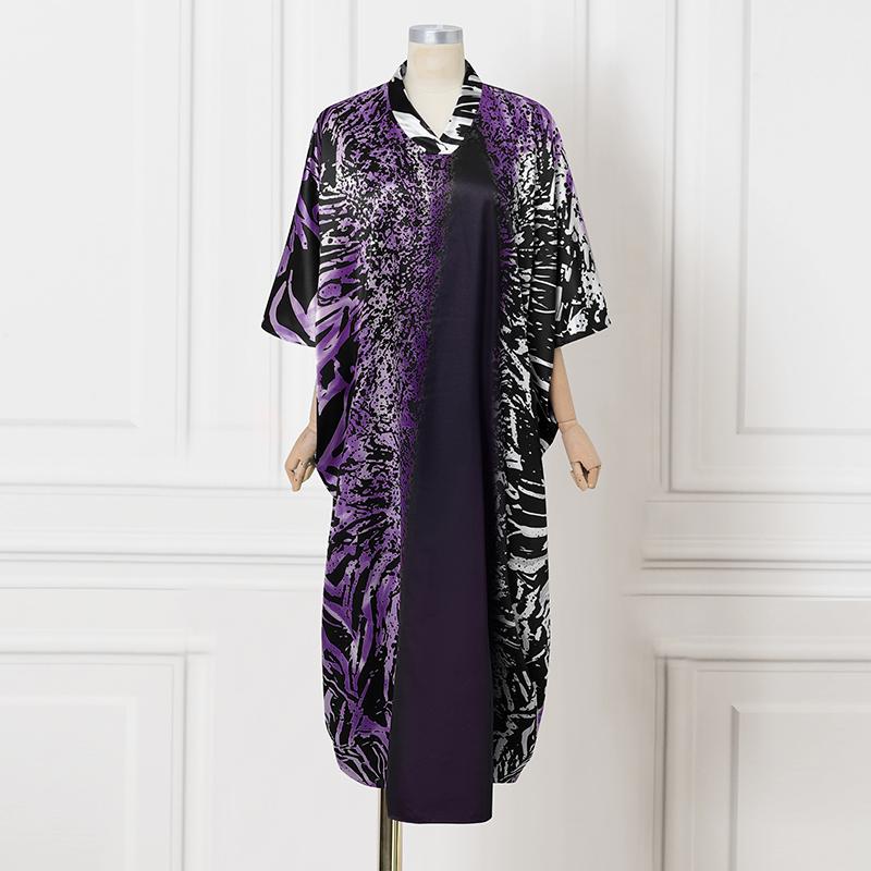 

Женское платье-кафтан макси большого размера с принтом пэчворк, с рукавом три четверти, повседневное, свободного кроя 5XL фиолетовый