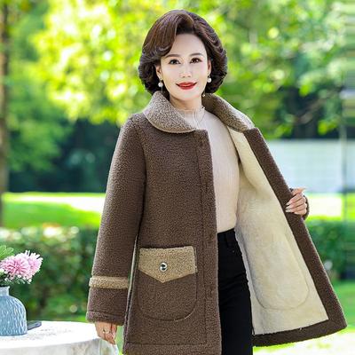Cappotto di lana d'agnello autunnale e invernale per donne di mezza età e anziane, più cappotto di lana in pile granulare spesso in velluto
