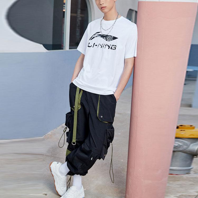 Li-Ning Sports Fashion Series Logo Print Crew Neck Cultural Shirt Drop Shoulder T-Shirt Men Tops White AHSR543-1