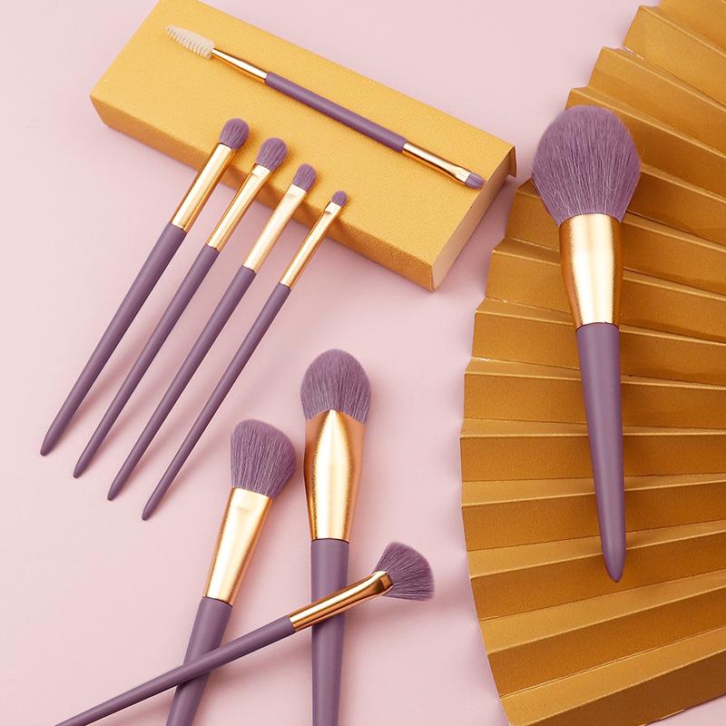 Purple Sweet Potato 9-Piece Makeup Brush Set - Synthetic Fibers for Eyeshadow, Foundation & Powder