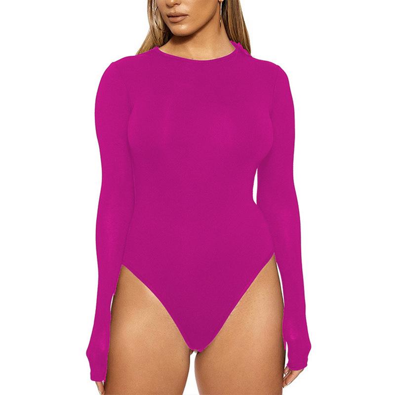 European Fashion Sexy Long Sleeve Bodysuit with Leggings - Solid Color, Round Neck, Perfect for Nightclubs and Home, Autumn/Spring Wear