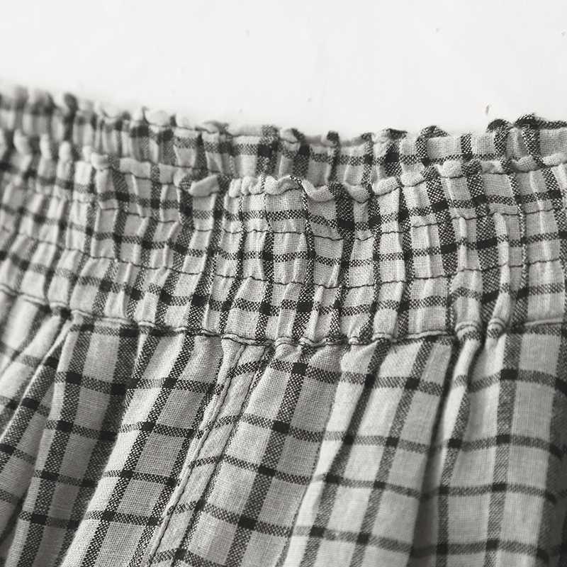 Linen checkered pants women's loose casual pants