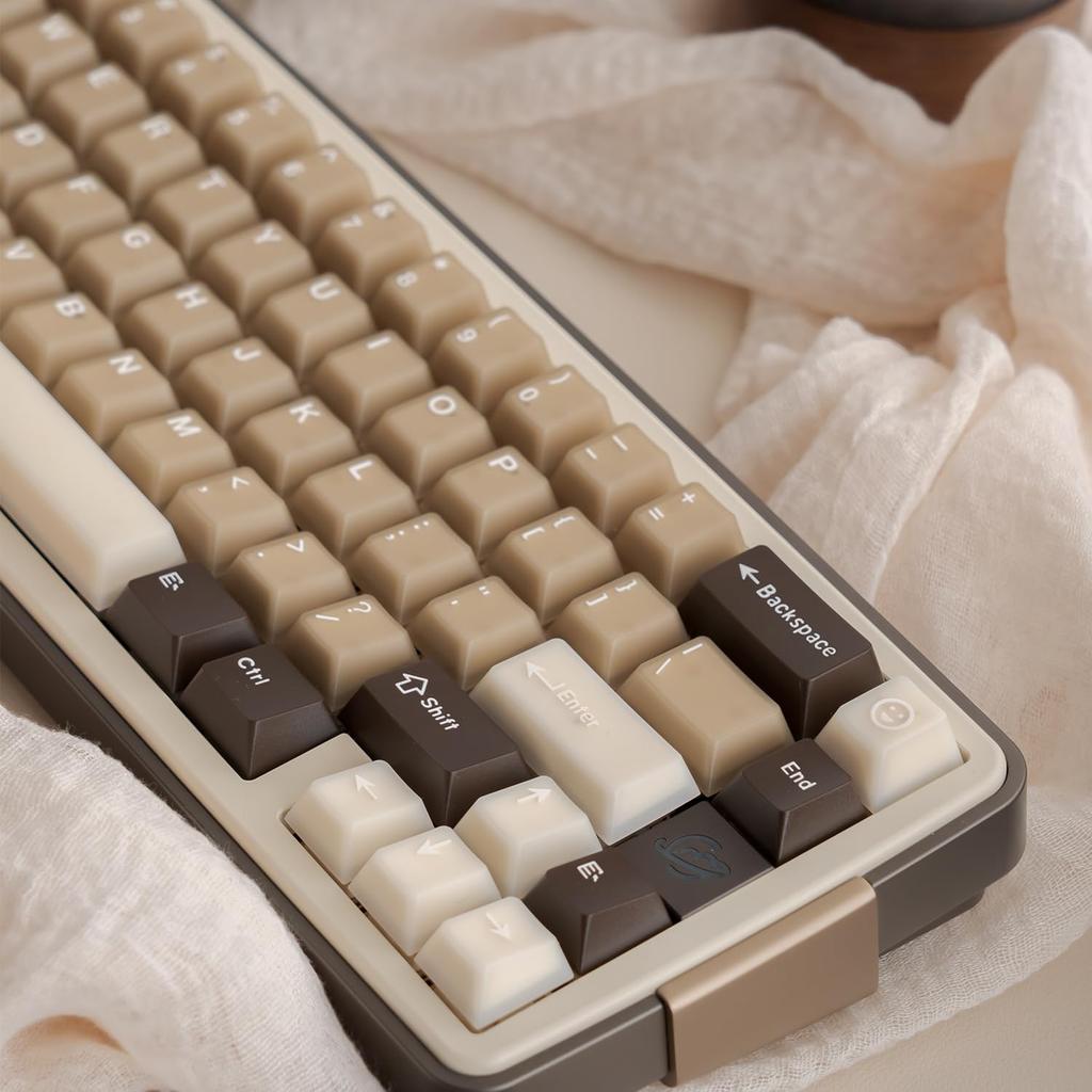 Retro PBT Keycap Set, 164 Keys, Cherry Profile Brown Keycaps, 60%, 65%, 75%, 100%, Dye-Sublimation Costom Keycaps for Cherry Gateron MX Switches,