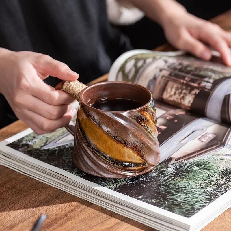 1pc Ceramic Mug Creative Spiral Hemp Rope Vintage Office Afternoon Tea Coffee Mug Living Room Decoration Household Cup Gift