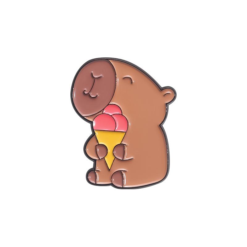 

Cute Capybara Enamel Pins Cartoon Hippopotamus With Hamburg Animal Brooches Lapel Badge Jewelry Gifts Accessories for Friends