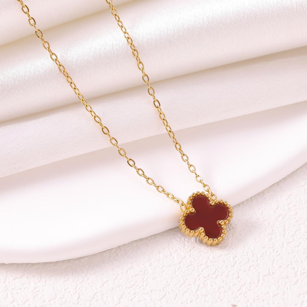 Lucky Four-leaf Clover Necklace Double-sided Titanium Steel Fade-resistant Women's Light Luxury High-end Sweater Chain