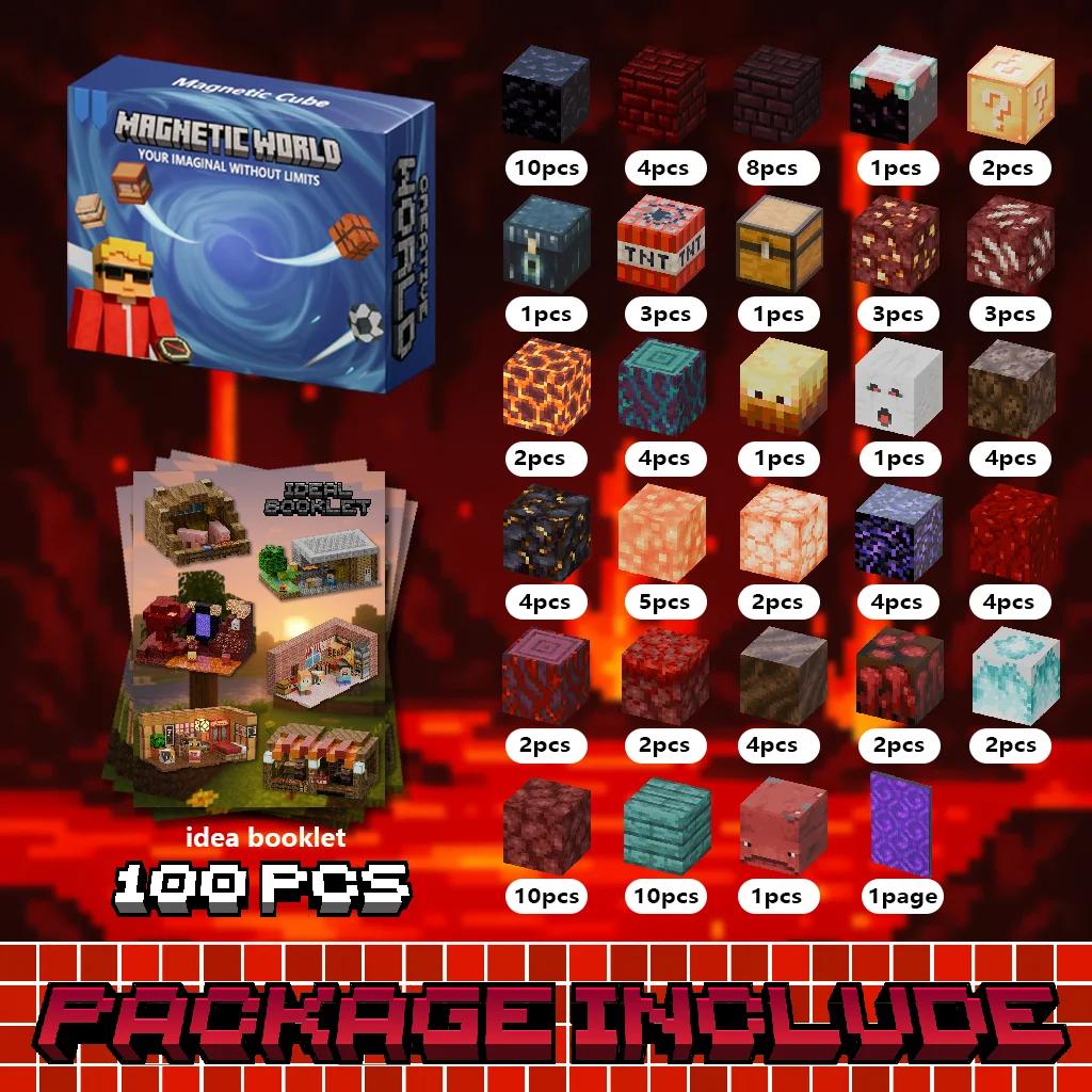 Magnetic Building Blocks Toy Storage Box Set Can Hold Figures Magnet Cube Pixel Style Model Baseplate Toys Children 2025 Gift