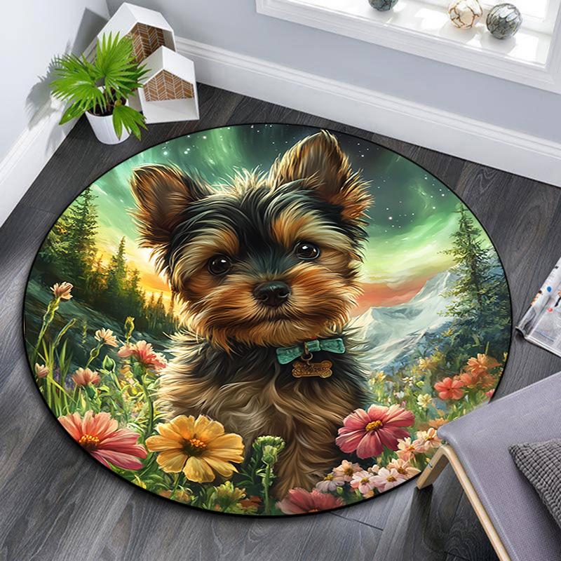 

Круглый ковер с изображением йоркширского терьера, Ковер для гостиной, спальни, дивана, игровой комнаты, Нескользящий коврик для пола 80cmx80cm