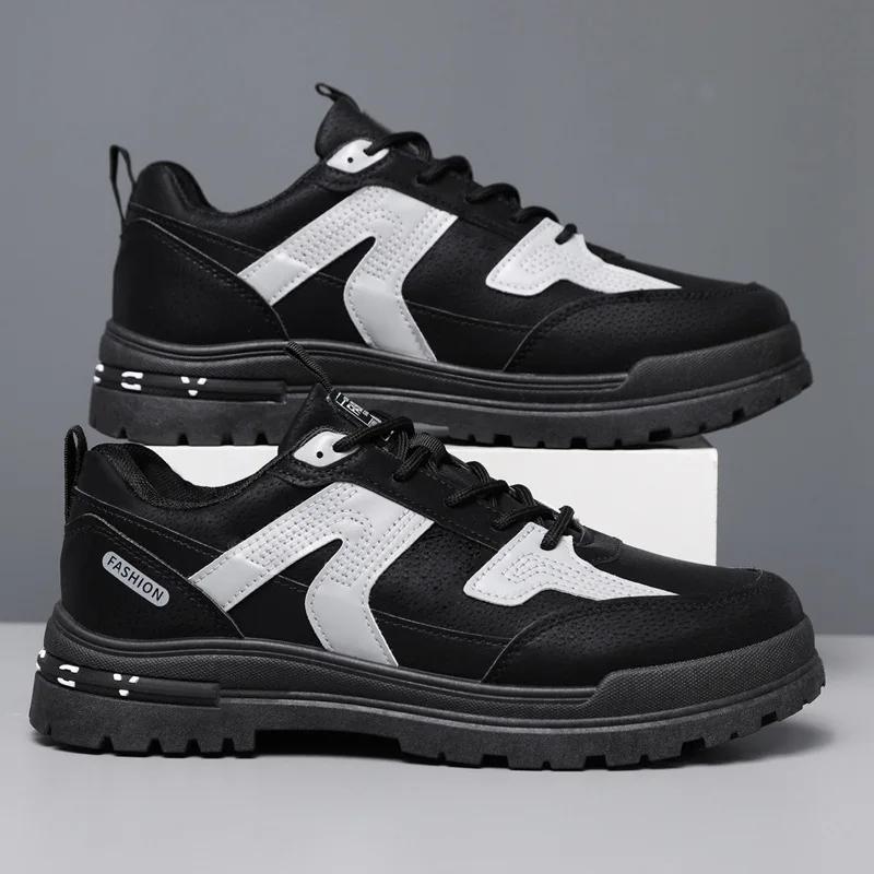 

2024 Новые мужские туфли, модные сращивающиеся низкие студенческие кроссовки, универсальные кроссовки на плоской подошве, повседневные кроссовки для бега на толстой подошве, теннис 44 чёрный