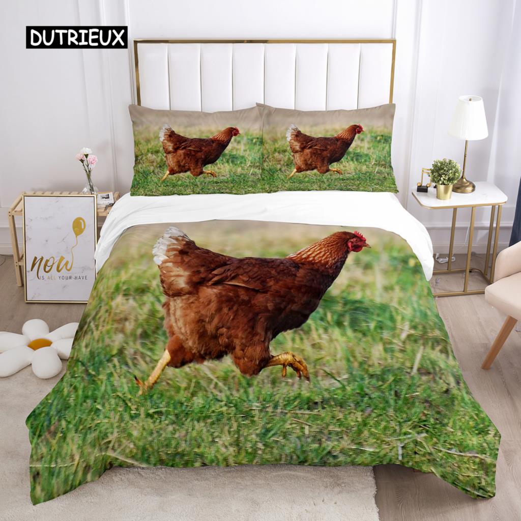 Chicken Duvet Cover Set Cool Animal Pattern Comforter Cover Funny Chicken Pattern Bedding Set Microfiber Wildlife Quilt Cover