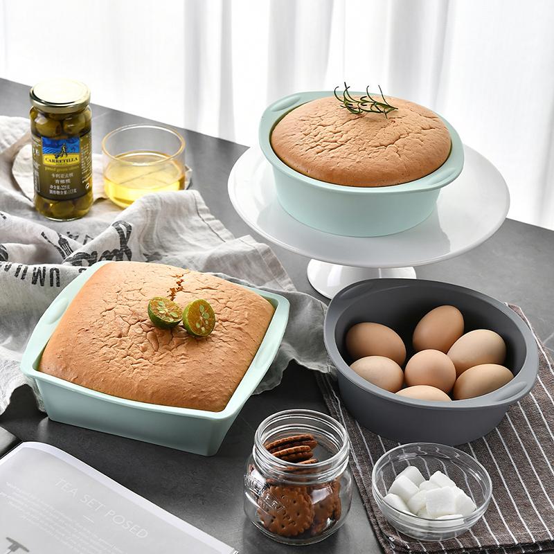 1/2Pcs Silicone Square Round Cake Plate Non-Stick Brownie Pot W/Anti-Slip Handle Oven And Air Fryer Safe Perfect For Baking Cake